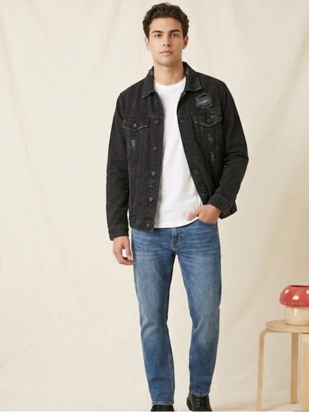 Forever 21 Men's Washed Black Denim Jacket